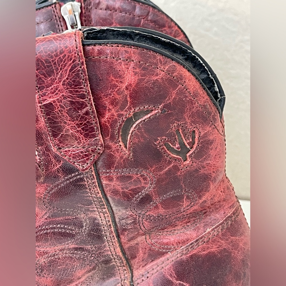 Vintage Dingo Adobe Rose Western Leather Cowboy Bootie in Red 9 - Picture 5 of 14